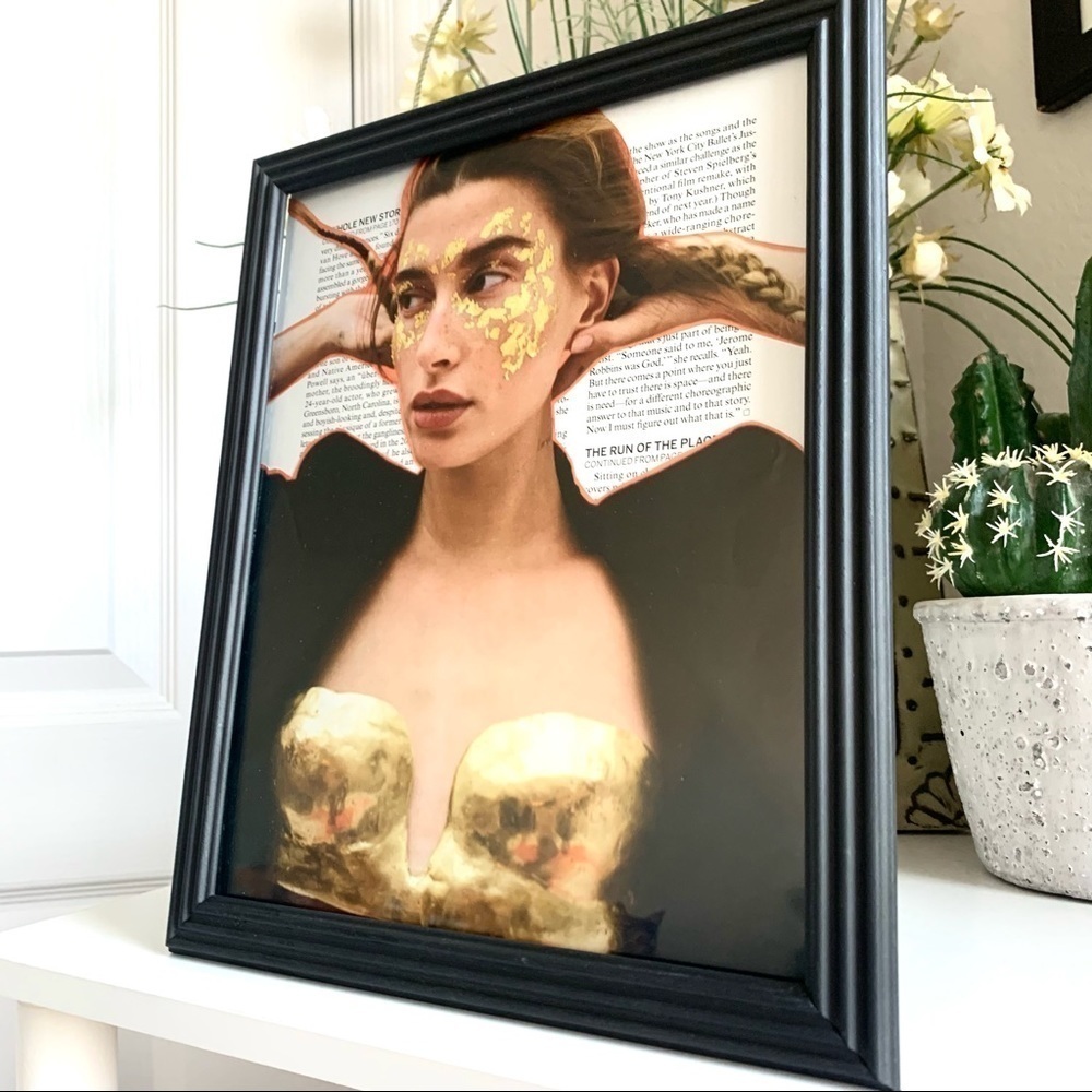 Editorial Collage Wall Art Hailey Bieber Gold Bustier Statement Aesthetic